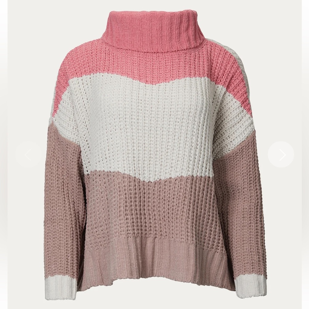 POL Anthropologie Chunky Knit Oversized Colorblock Turtleneck Sweater Small